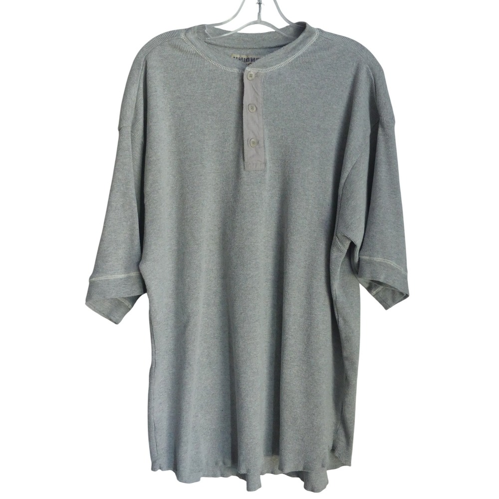 Unionbay Henley Shirt Mens Large Gray Ribbed Short Sleeve Vtg Cotton Y2K Grunge